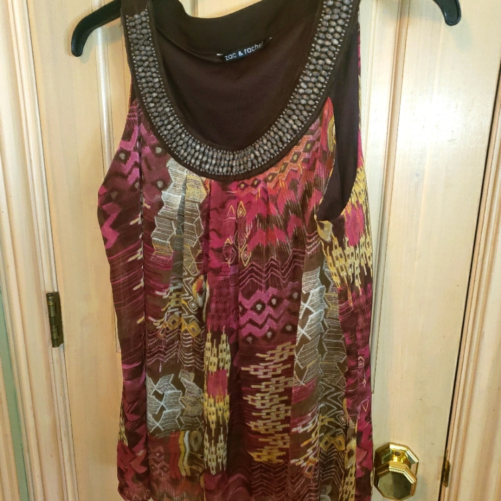Misses sz XL Zac and Rachel beaded Shirt Beautiful Y2K BOHO embellished
